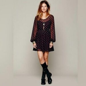 Free People 'Baby Dee' Maroon Eggplant Purple Dress Size Small S FP Boho Winter